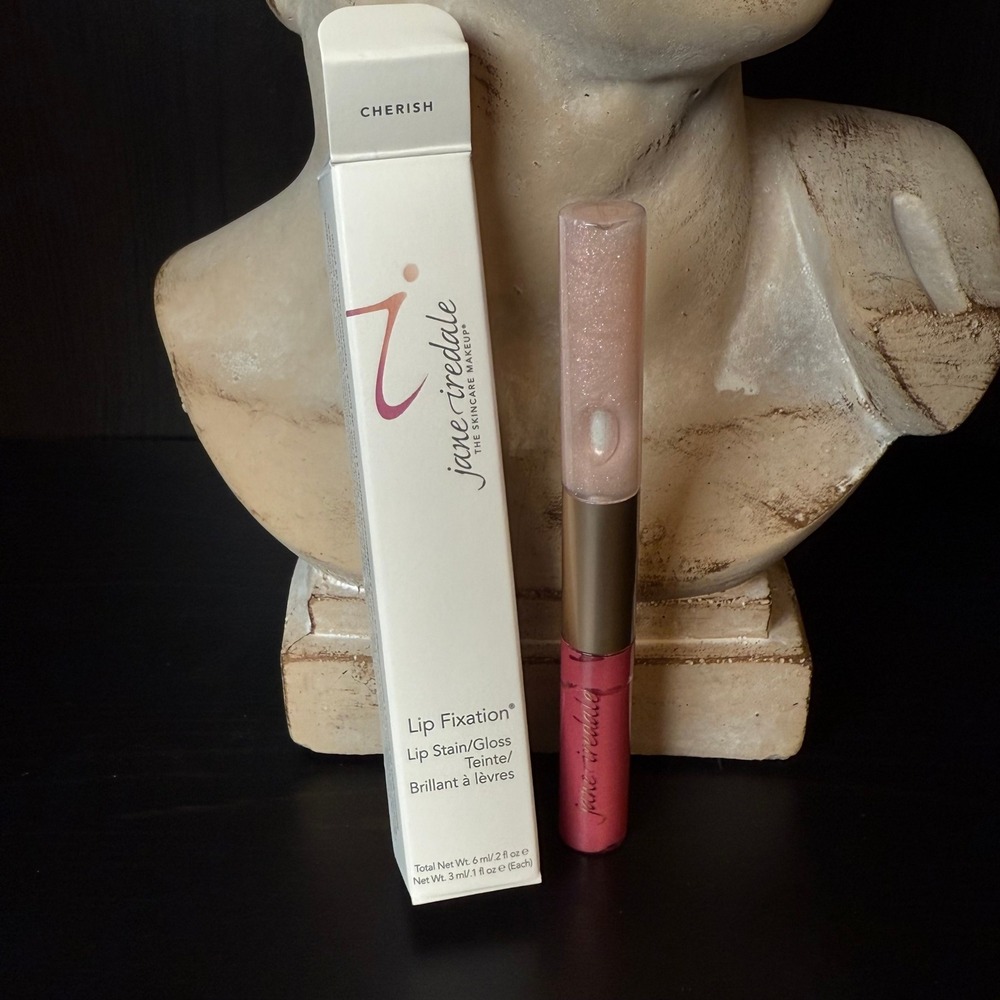 Jane Iredale Lip Fixation Lip Stain Gloss Duo Cherish Pink Shimmer NIB 0.2 fl oz